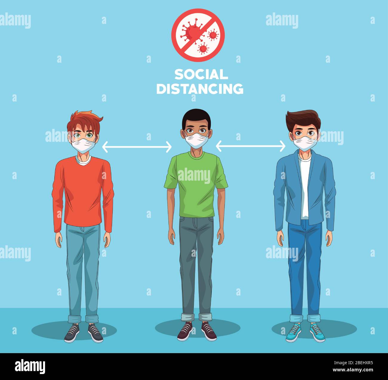 men using face masks and stop covid19 signal Stock Vector Image & Art ...
