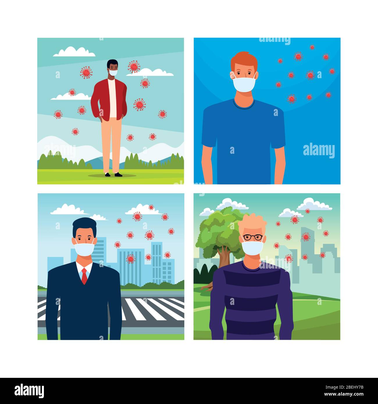 men using face masks with covid19 particles Stock Vector Image & Art ...