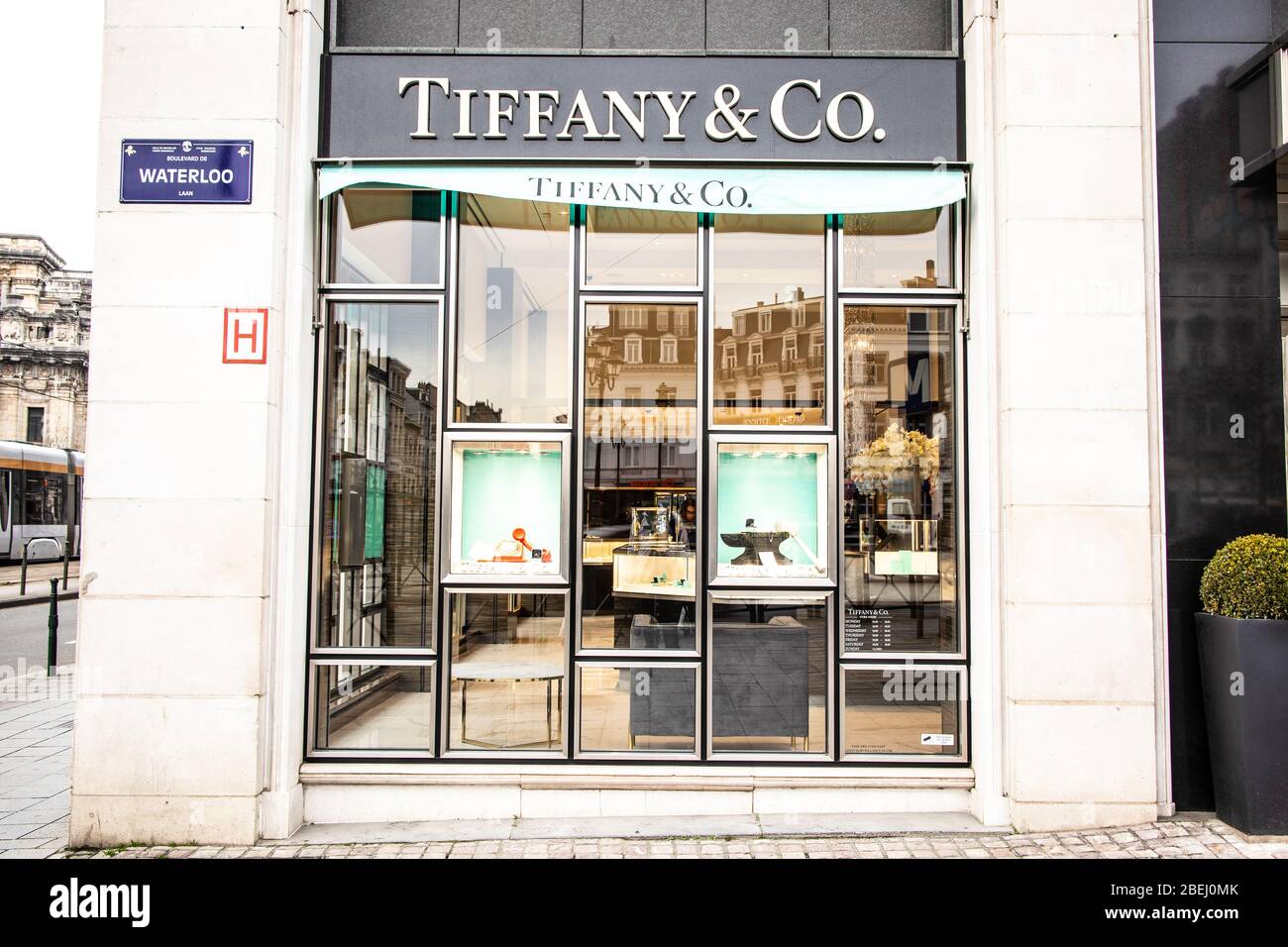 Brussels, Belgium, January 2020: Tiffany jewelry store, window