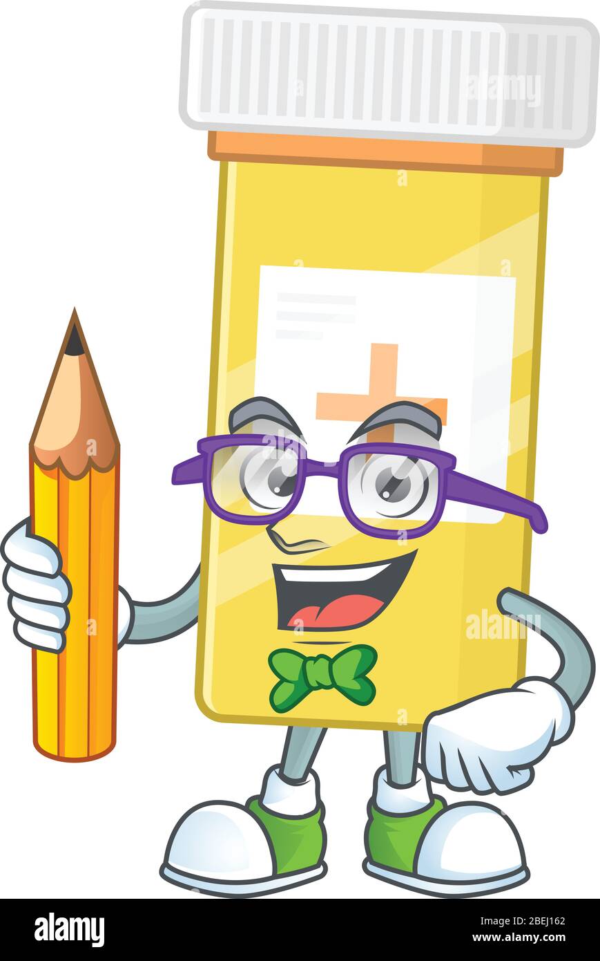 Medicine bottle student cartoon character studying with pencil Stock ...