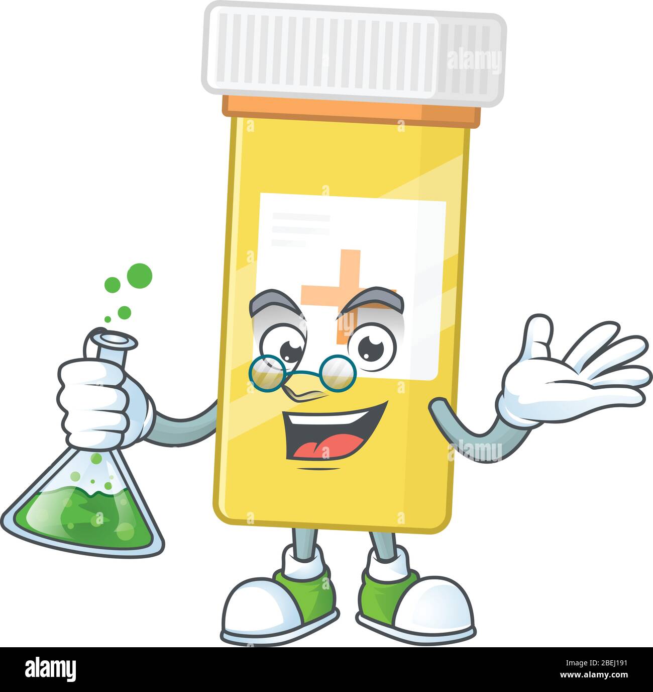 Medicine bottle genius Professor Cartoon character holding glass tube