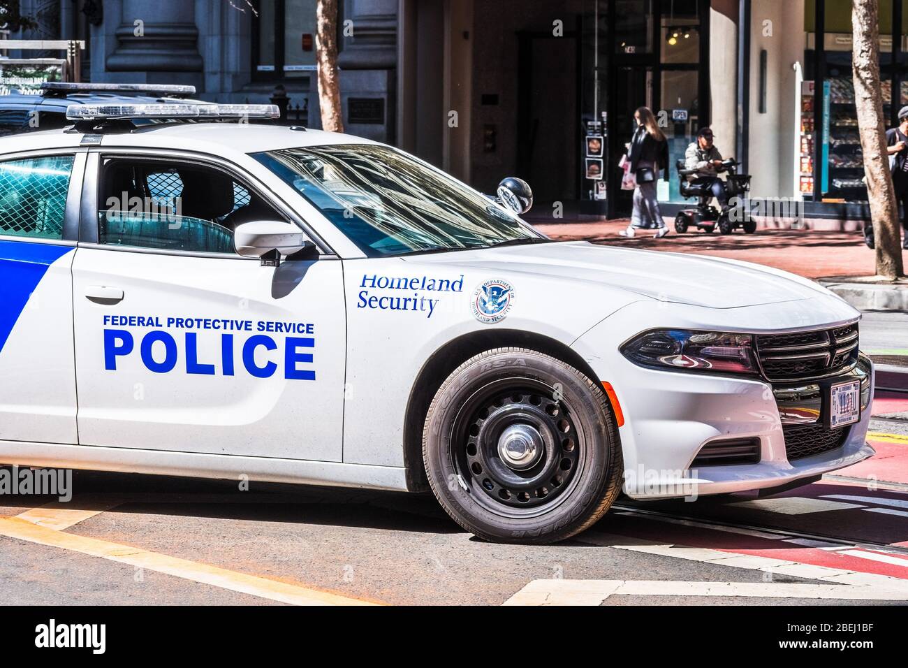 Sep 20, 2019 San Francisco / CA / USA - Homeland Security vehicle offering security a rally in downtown San Francisco Stock Photo