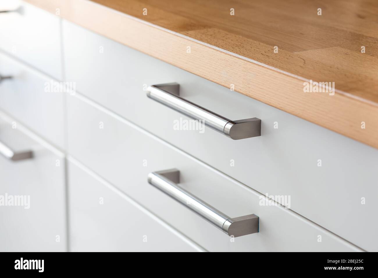 White drawer counter in kitchen.home furniture in minimal style Stock Photo