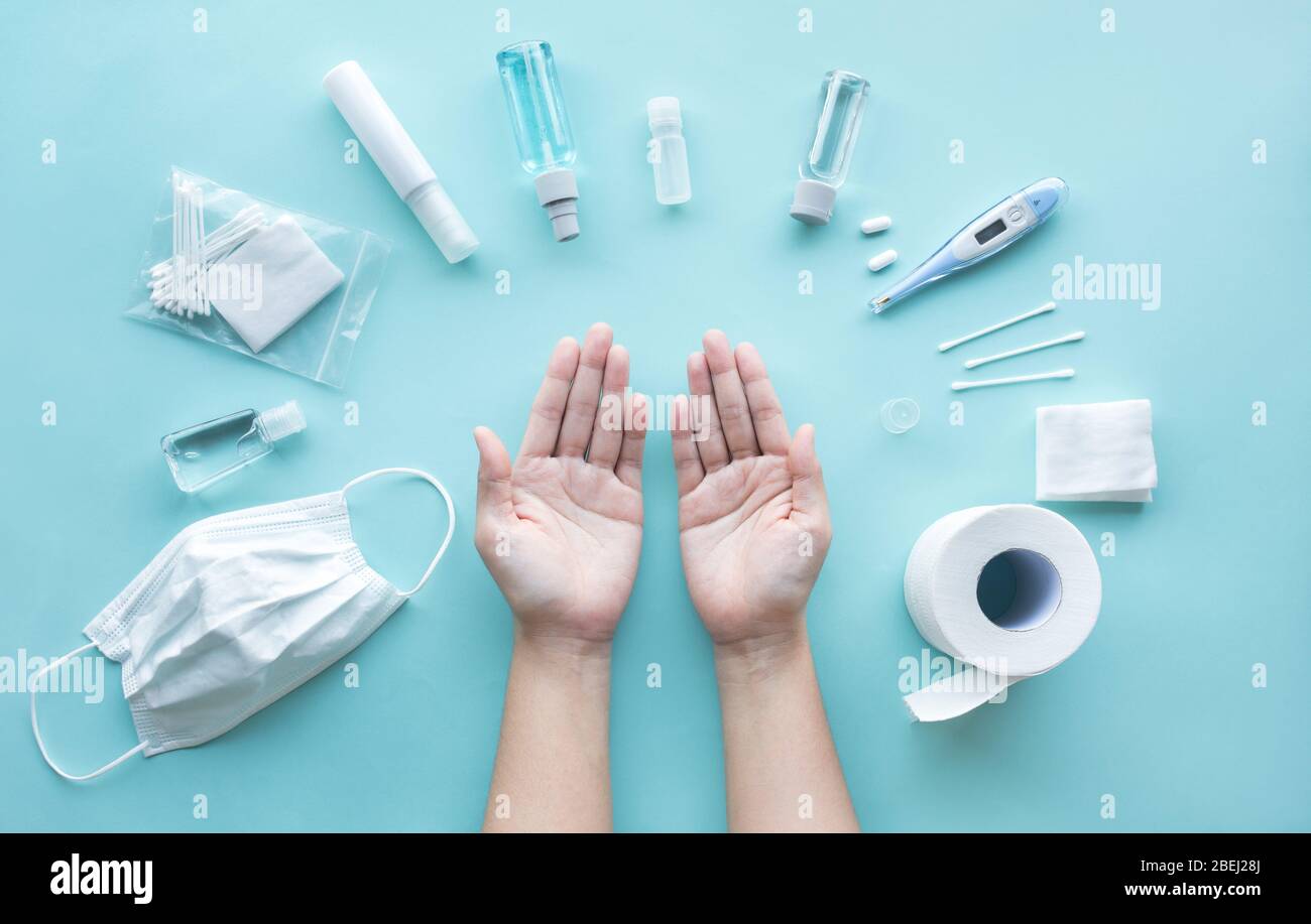 Coronavirus ( covid-19 ) prevention equipment.medical supplies.virus outbreak situation.body health care.washing and cleaning your hand.protect yourse Stock Photo