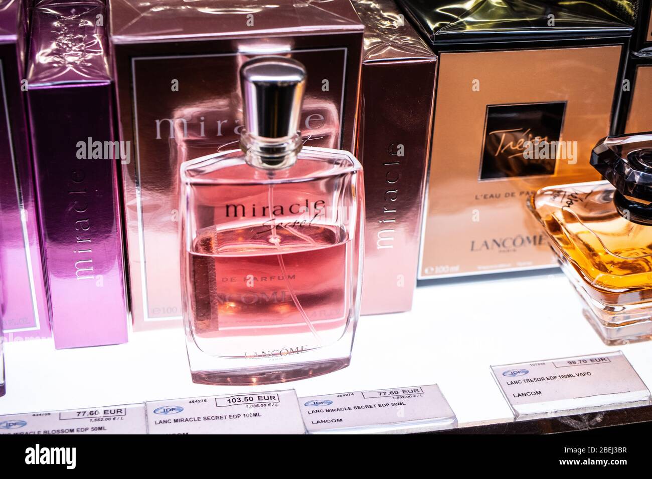 Brussels, Belgium, January 2020 Lancome perfume, fragrance on the
