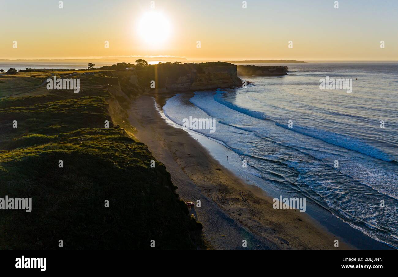 aerial view of the south pacific ocean coast at sunset Stock Photo