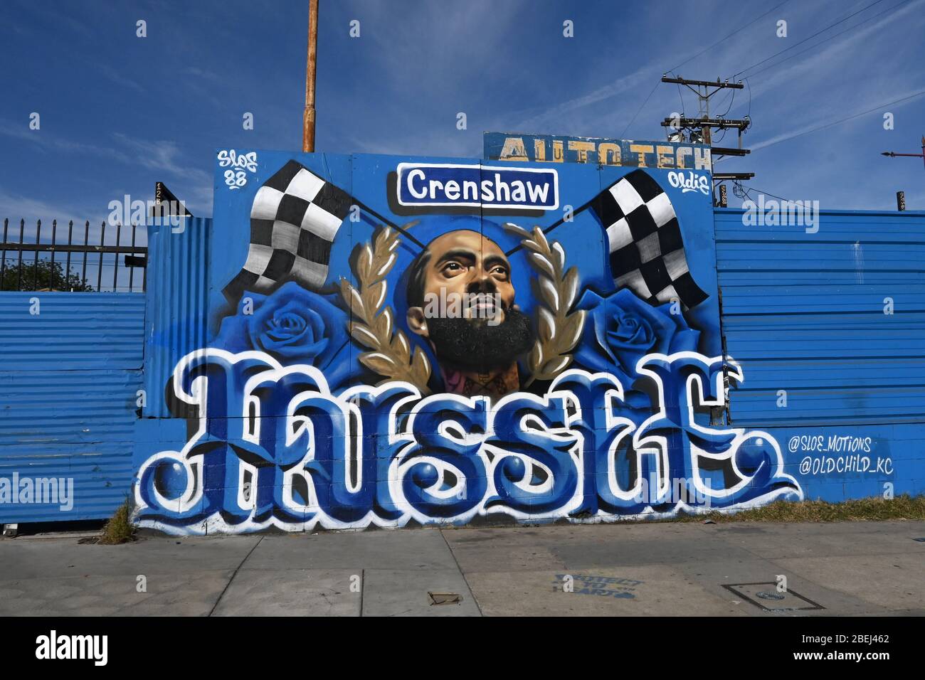 Los Angeles, United States. 05th Jan, 2020. A mural of NIpsey Hussle on the 3400 block of Slauson Ave., Sunday, Jan. 5, 2020, in Los Angeles. The rapper was killed in the parking lot of his Marathon Clothing store on March 31, 2019. Credit: Newscom/Alamy Live News Stock Photo
