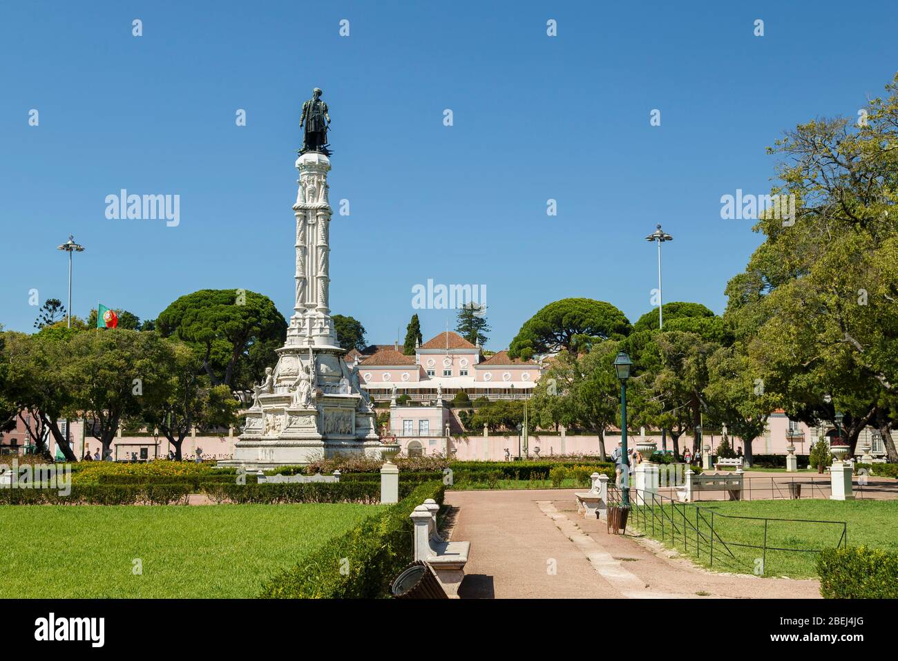 Albuquerque monument at the Garden of Alfonso de Albuquerque and Belem Palace in Belem district in Lisbon, Portugal, on a sunny day in the summer. Stock Photo