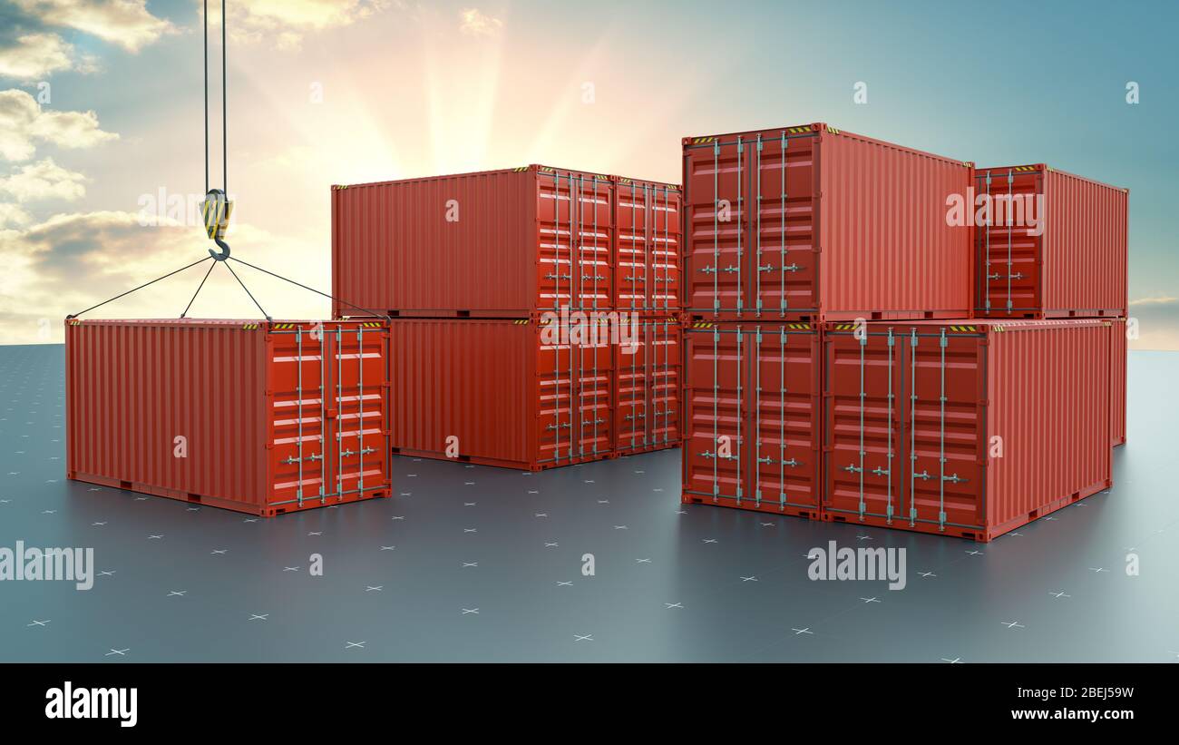 Group of cargo containers on a virtual surface Stock Photo - Alamy