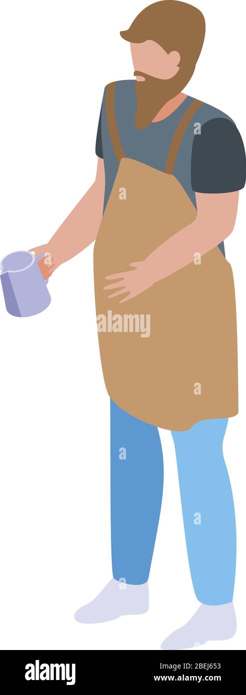 Bearded barista man icon, isometric style Stock Vector