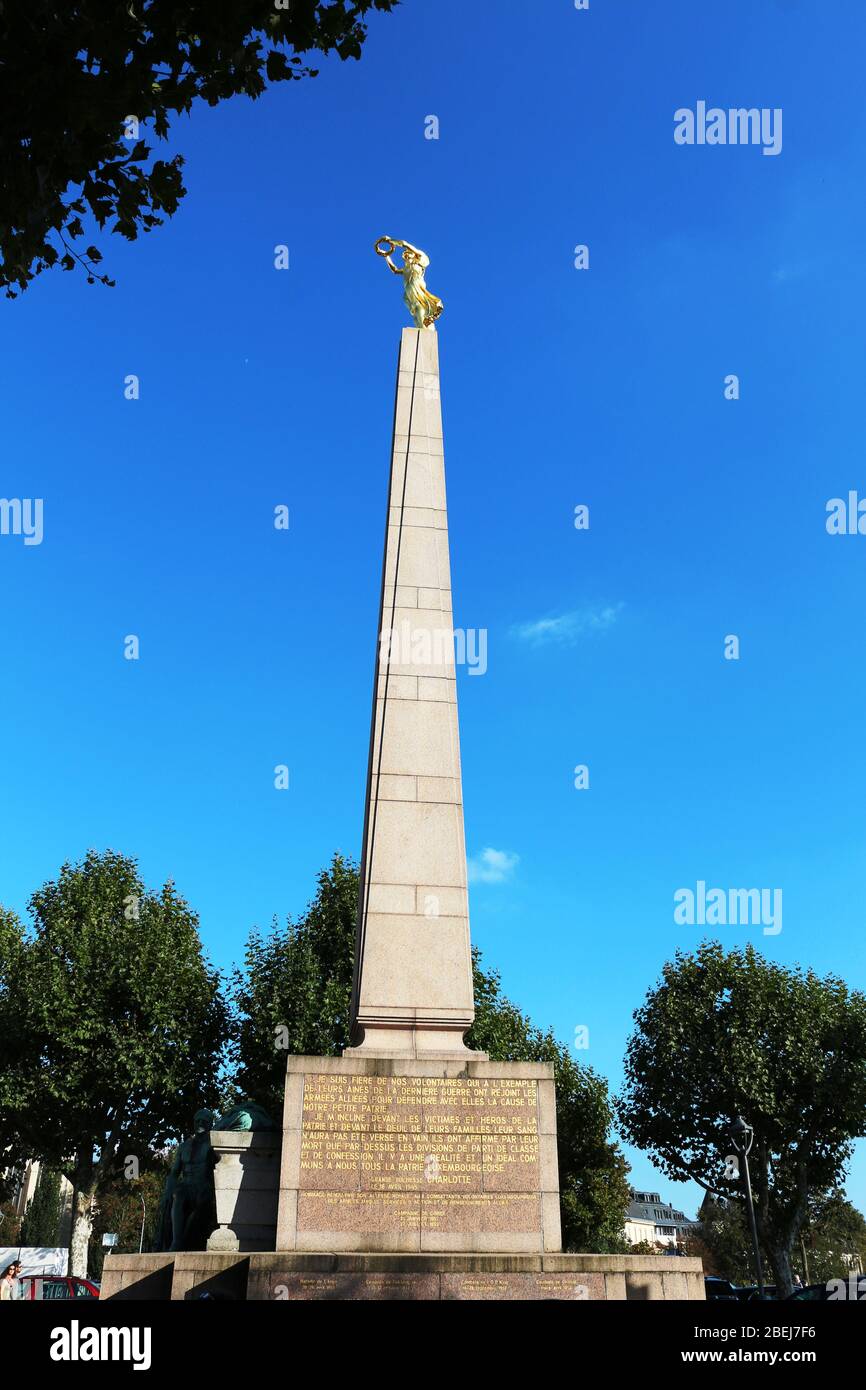The Monument of Remembrance ( Gëlle Fra), Luxembourg city. Stock Photo