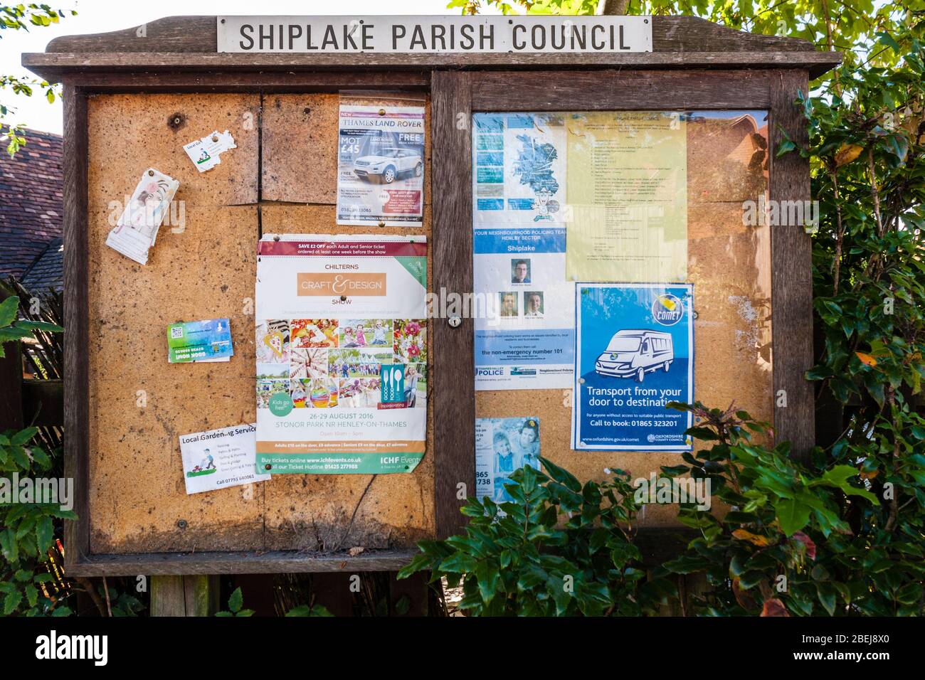 Village noticeboard, Shiplake Parish Council, Oxfordshire, England, GB, UK. Stock Photo