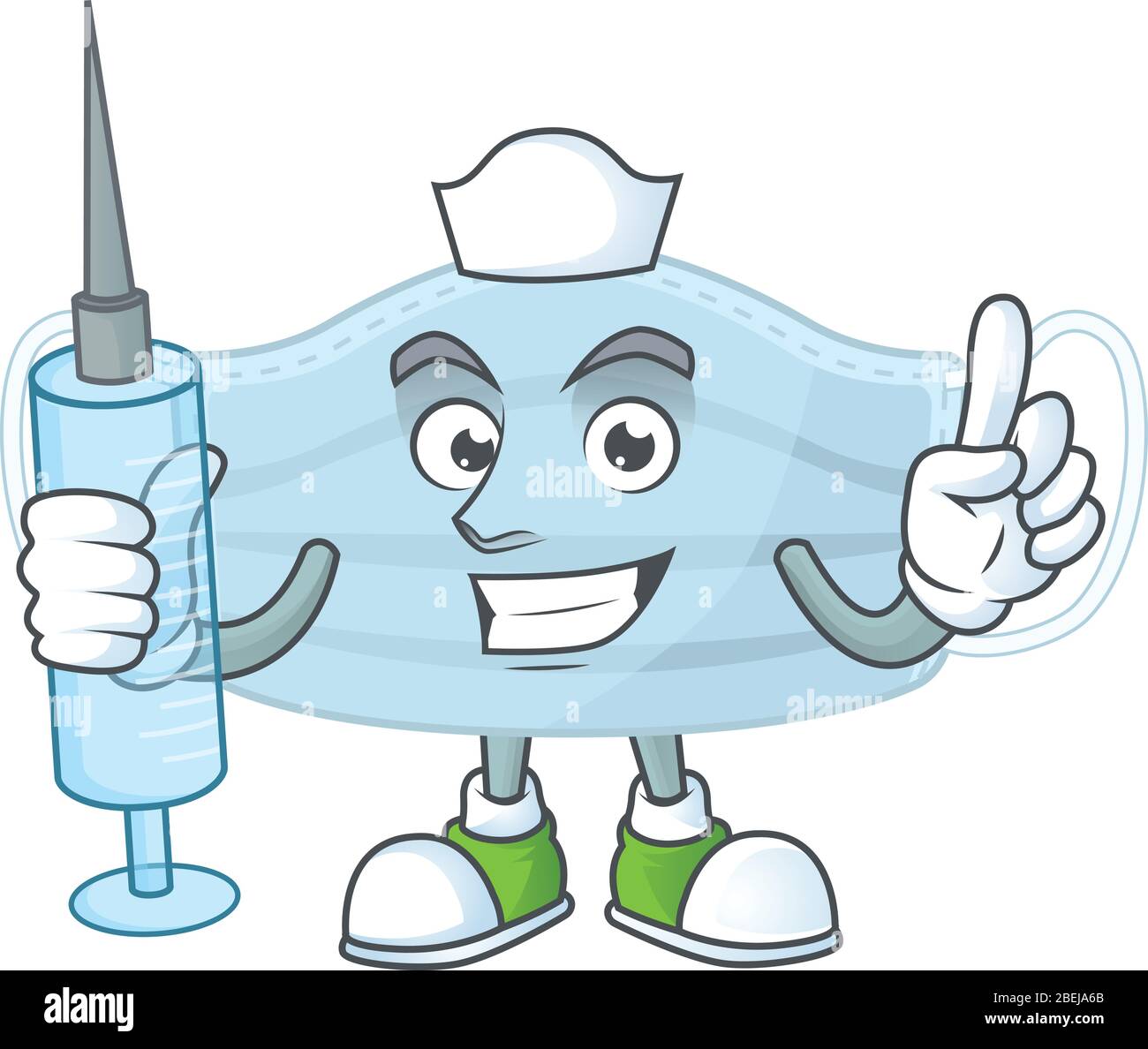 Friendly Nurse surgery mask mascot design style using syringe Stock Vector