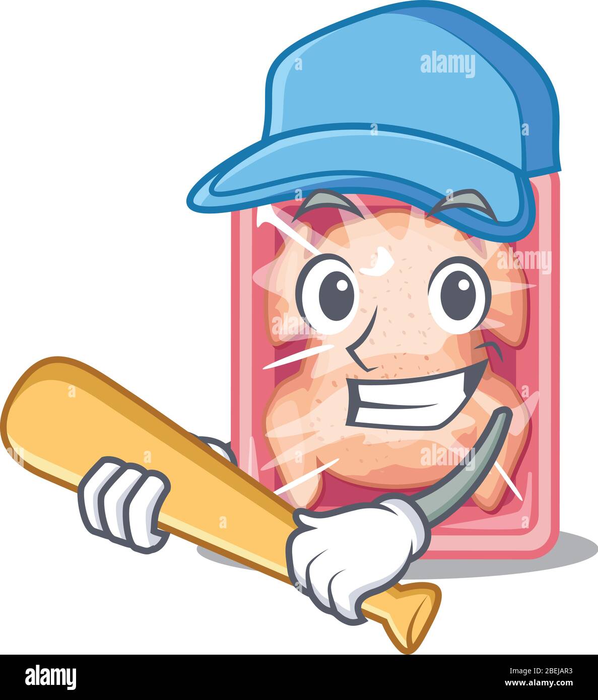 Picture of frozen chicken cartoon character playing baseball Stock Vector