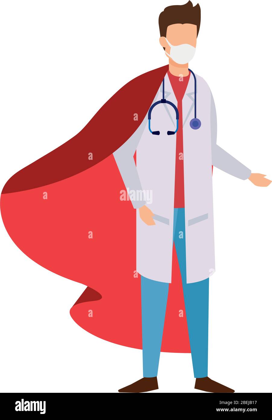super doctor male with face mask and hero cloak Stock Vector Image ...