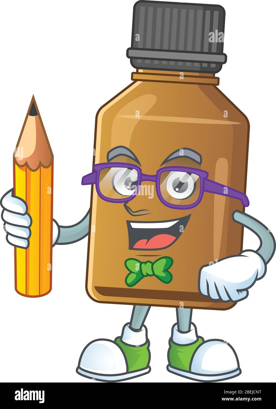 Syrup cure bottle student cartoon character studying with pencil Stock ...