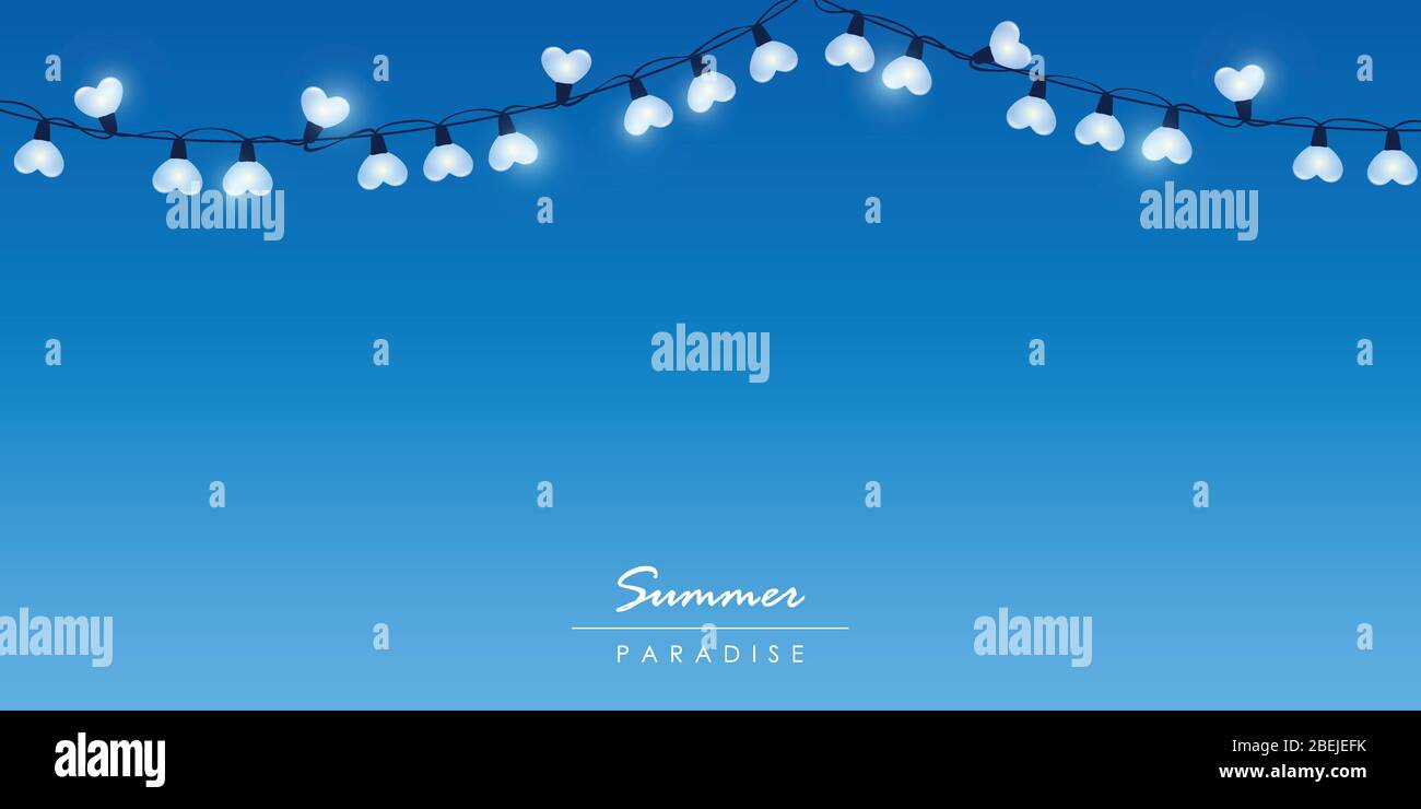 heart shaped fairy lights on blue sky background vector illustration EPS10 Stock Vector