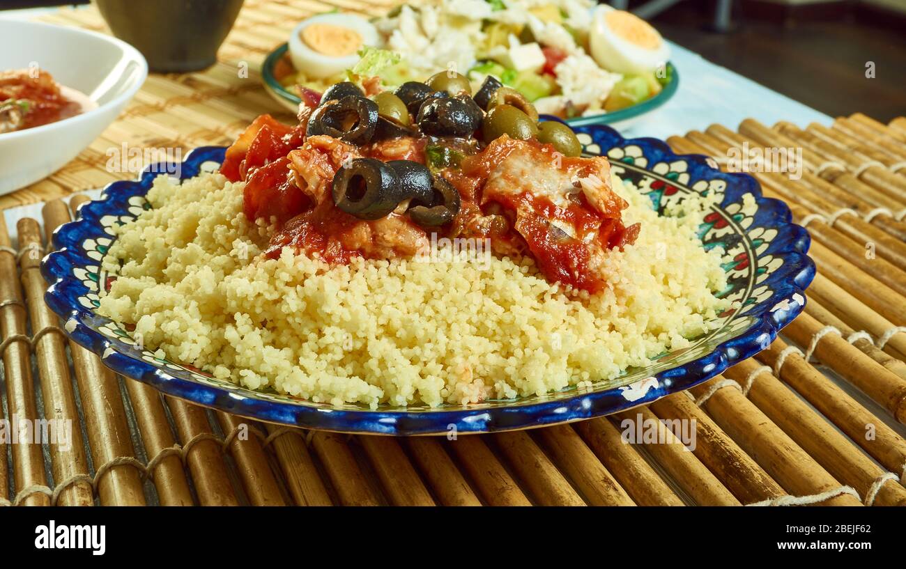 Tunisien Seskssou Bel Hout Ethnic Fish Couscous Close Ip Stock Photo Alamy