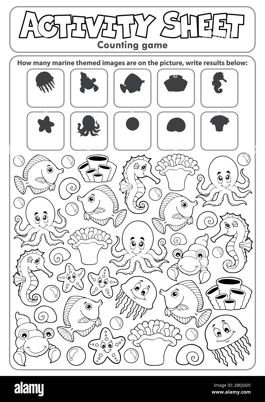 Activity sheet counting game topic 2 - eps10 vector illustration. Stock Vector
