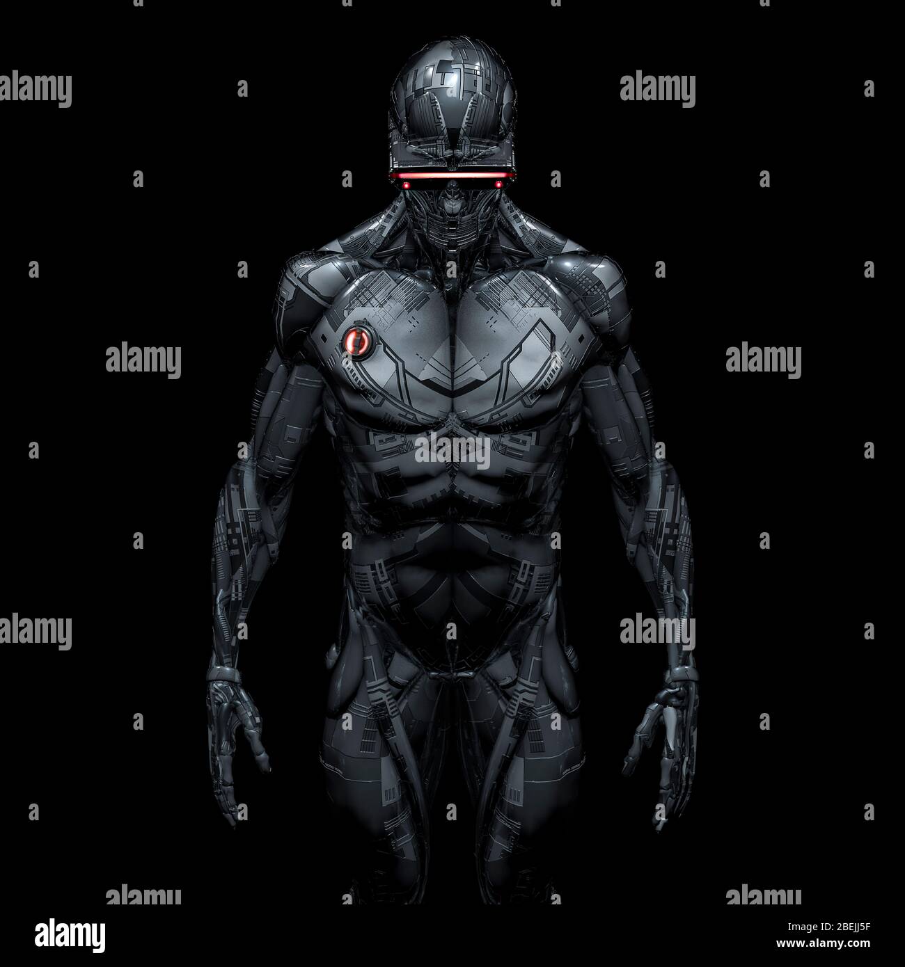 Cyberpunk android portrait / 3D illustration of male science fiction  humanoid robot wearing futuristic glasses isolated on black background  Stock Photo - Alamy