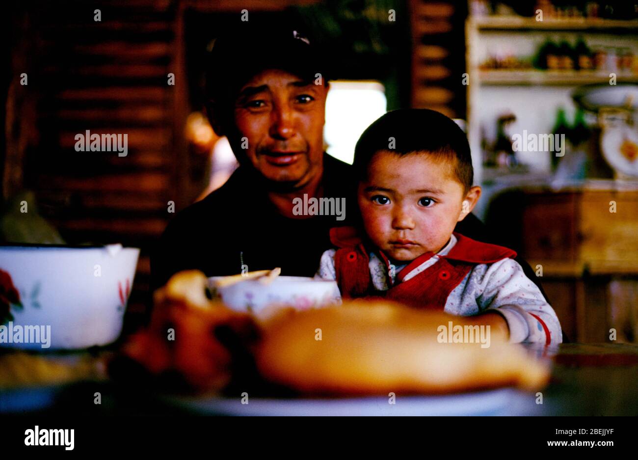 In 2002 Kazakh father and son Stock Photo - Alamy