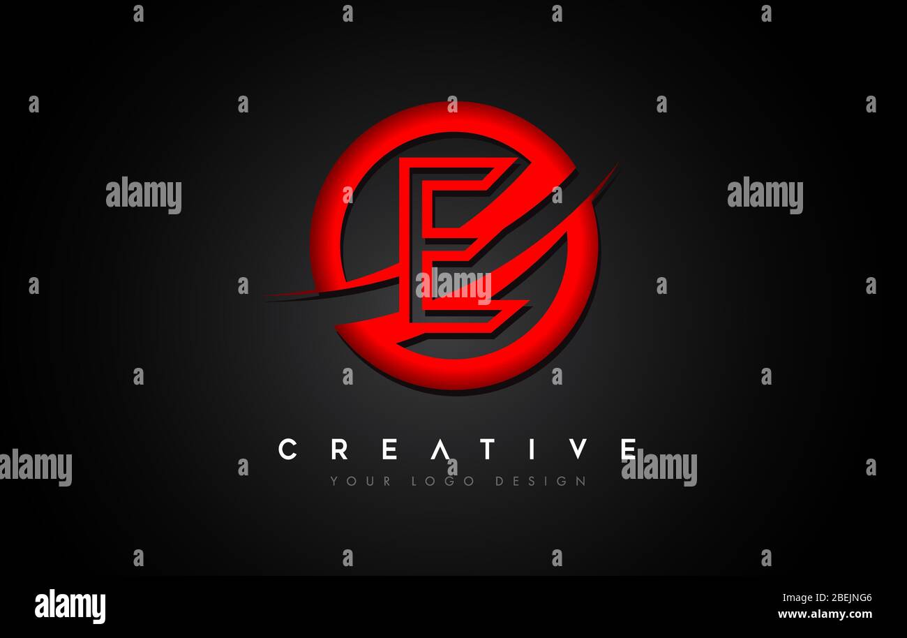 Letter E Logo with a Red Circle Swoosh Design. Creative Uppercase ...