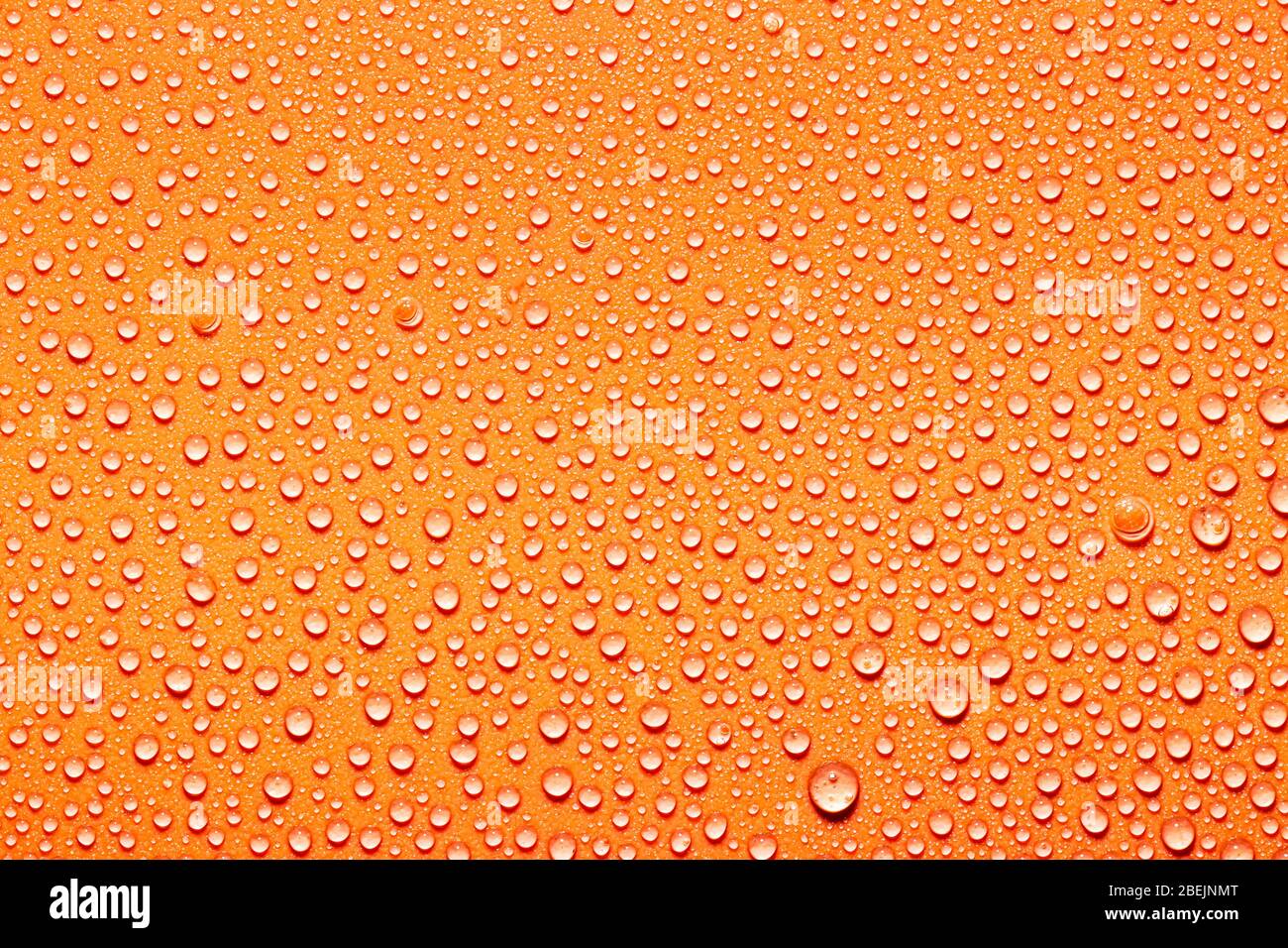 Macro water drops texture on a orange background. Abstract pattern or blank for design. Stock Photo