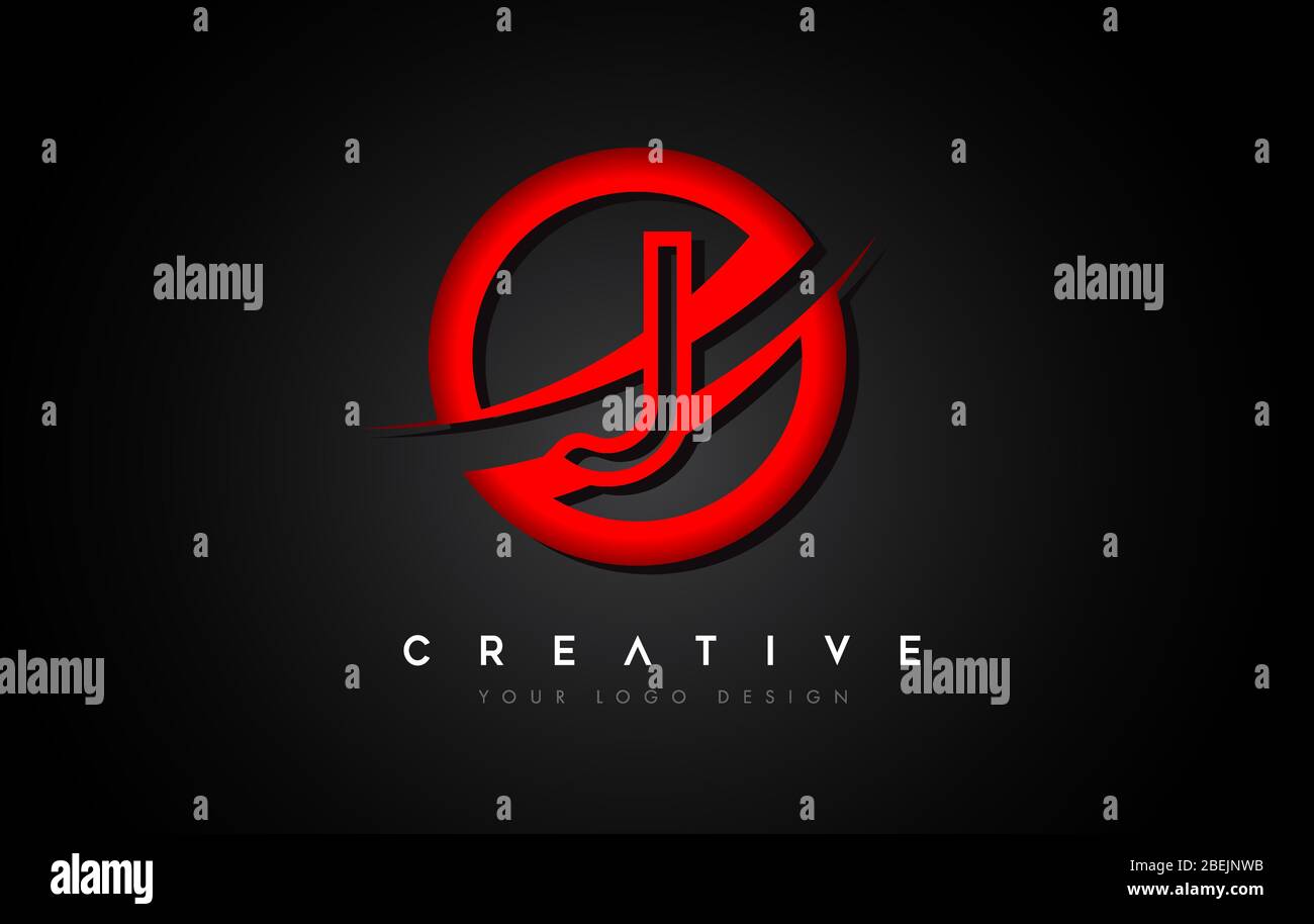 Letter J Logo with a Red Circle Swoosh Design. Creative Uppercase ...