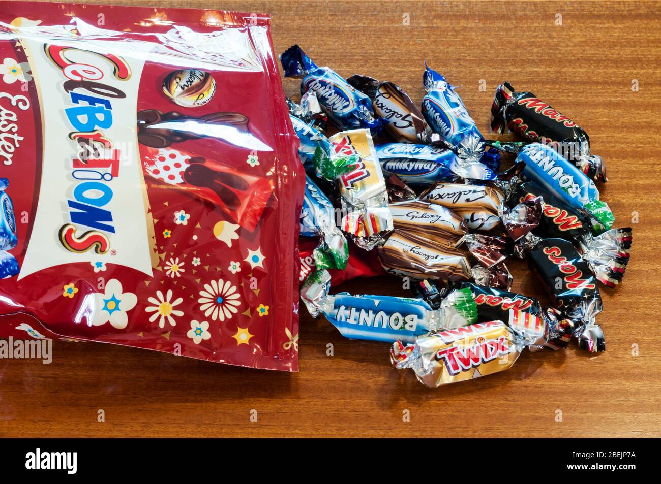 A bag of Celebrations, miniature chocolate bars made by Mars Incorporated. Stock Photo