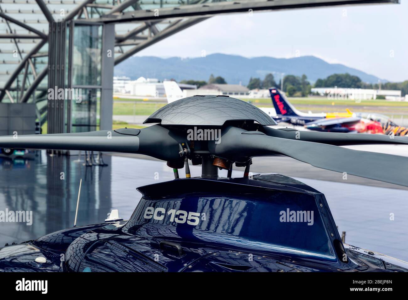 Salzburg / Austria - August 2019: Rotor blades of the helicopter in Red ...