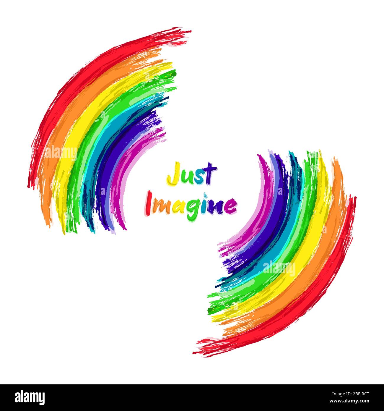 Just imagine rainbow paintings with inspirational text isolated on white background. Positive vibes, colorful motivational message illustration. Stock Photo