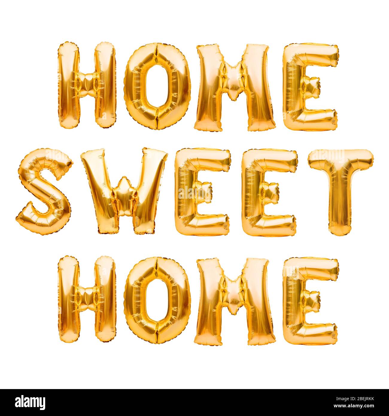 Words HOME SWEET HOME made of golden inflatable balloons isolated on