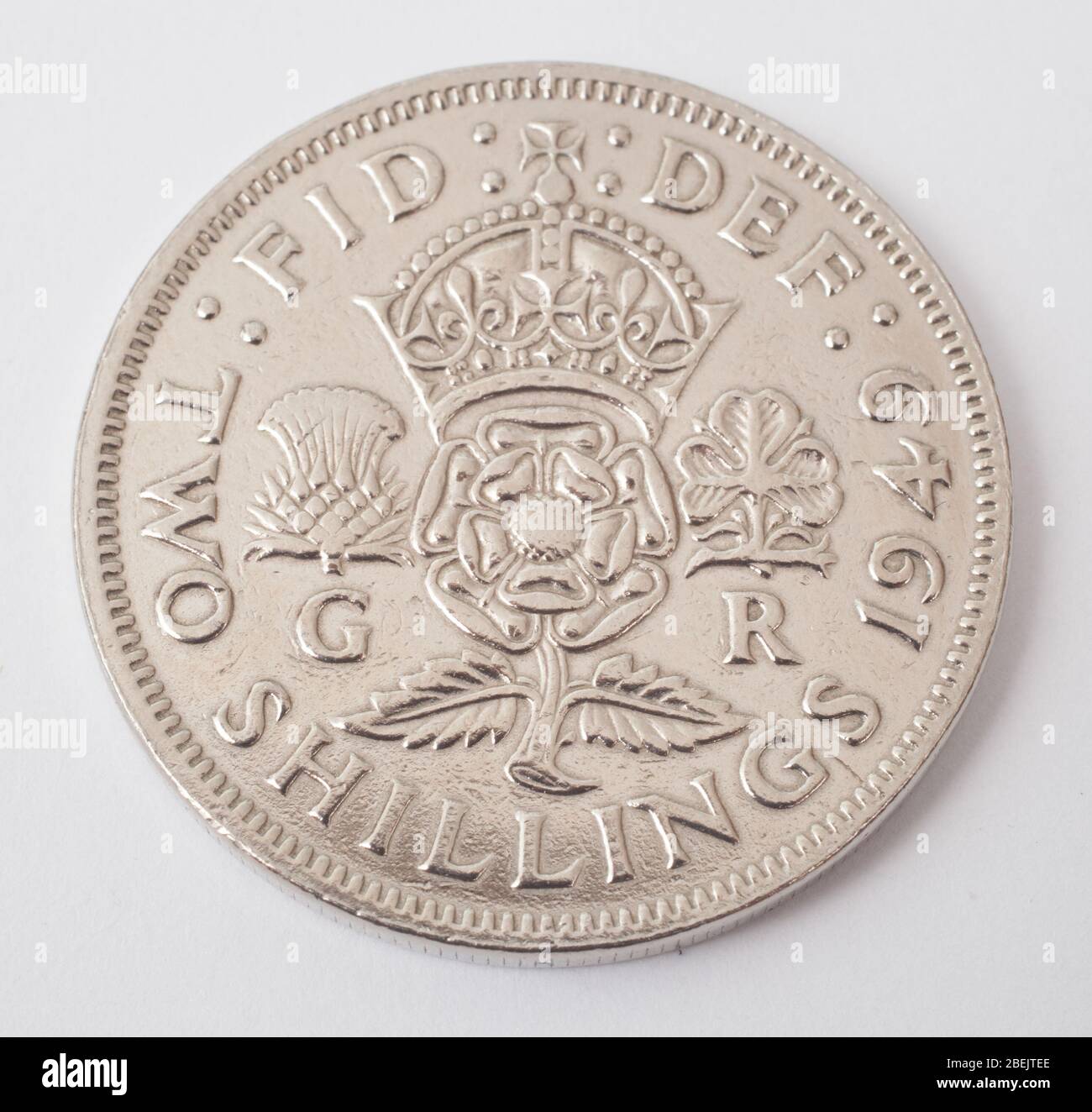 An English two shilling coin dated 1949 in uncirculated condition Stock Photo