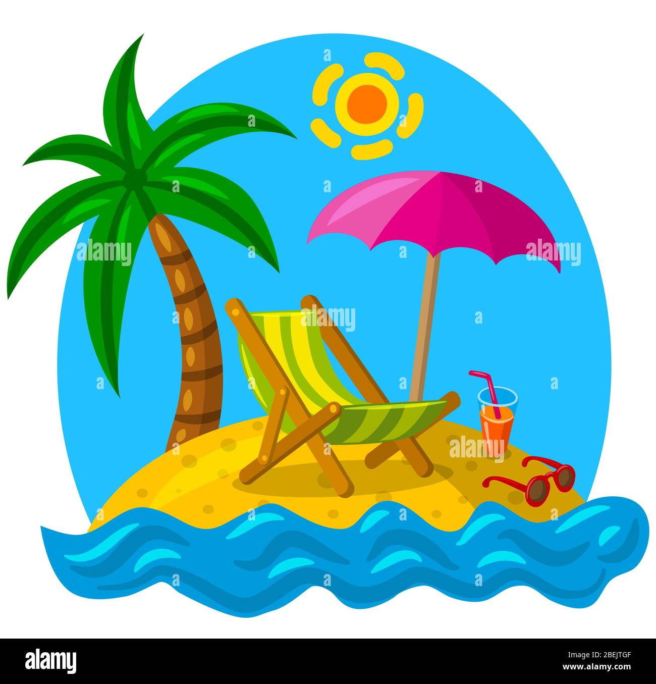concept illustration of the resort on the tropical island beach Stock Vector