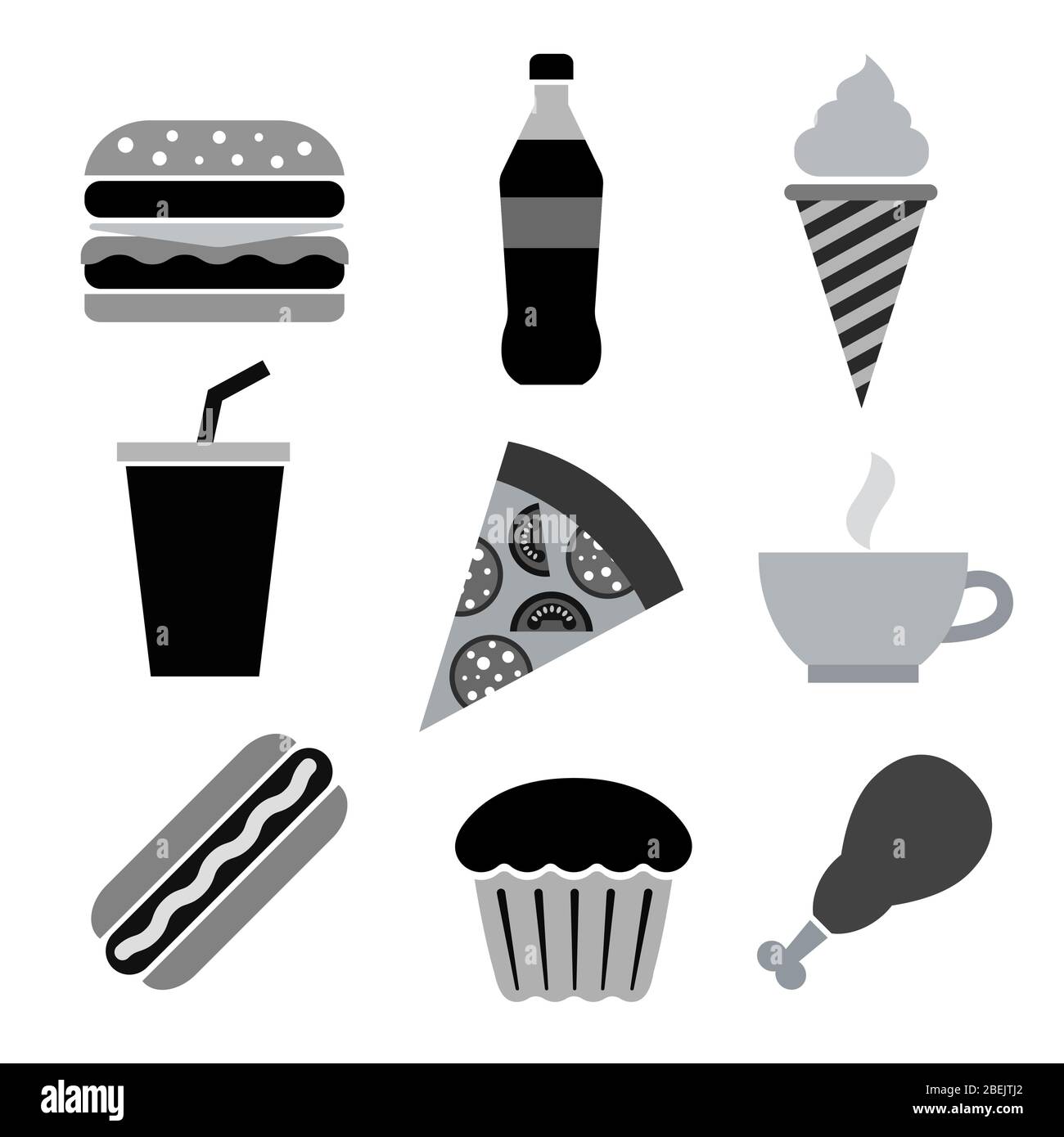 illustration of the fast food icons set in a gray color Stock Vector ...