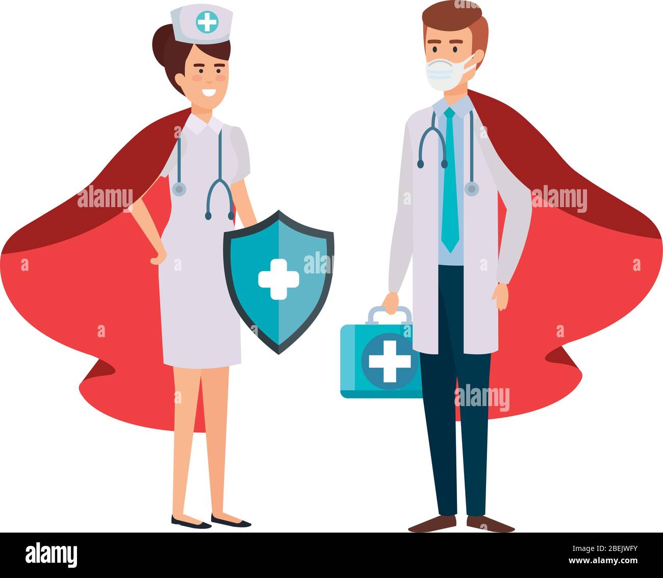 super doctor male and nurse with hero cloak Stock Vector Image & Art ...