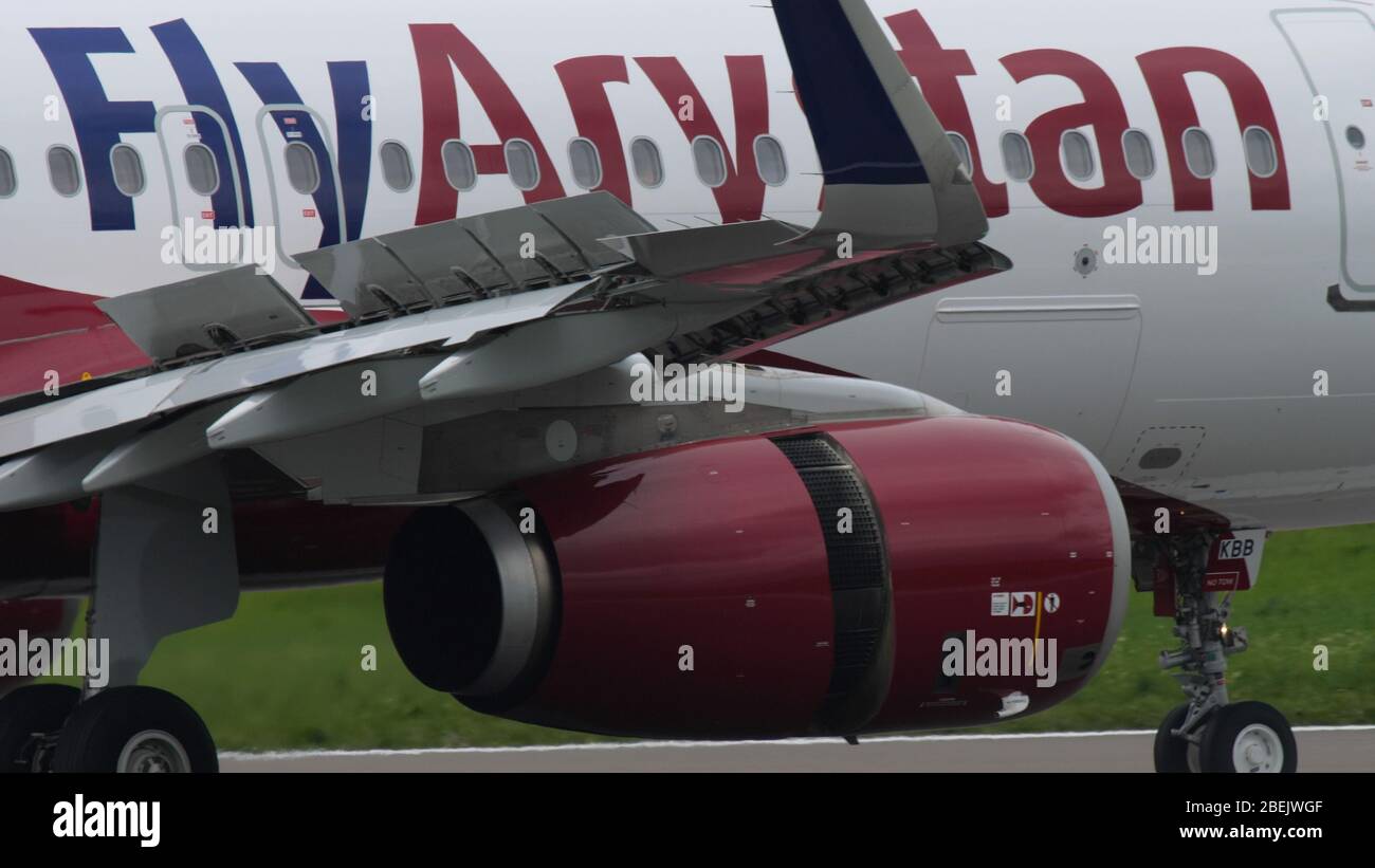 Fly Arystan Airbus 320 landing Stock Photo
