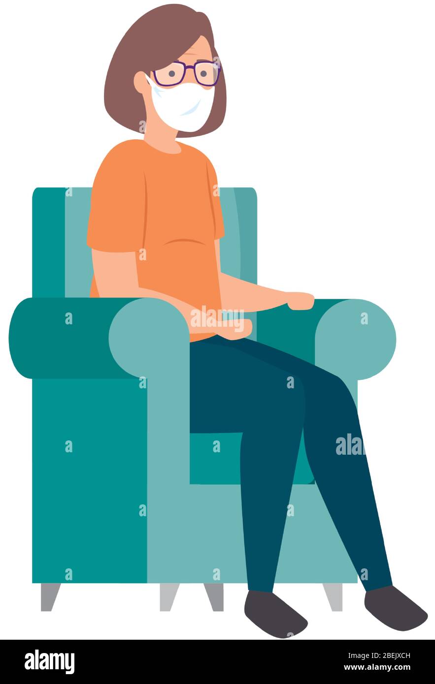 old woman with face mask sitting in couch Stock Vector Image & Art - Alamy
