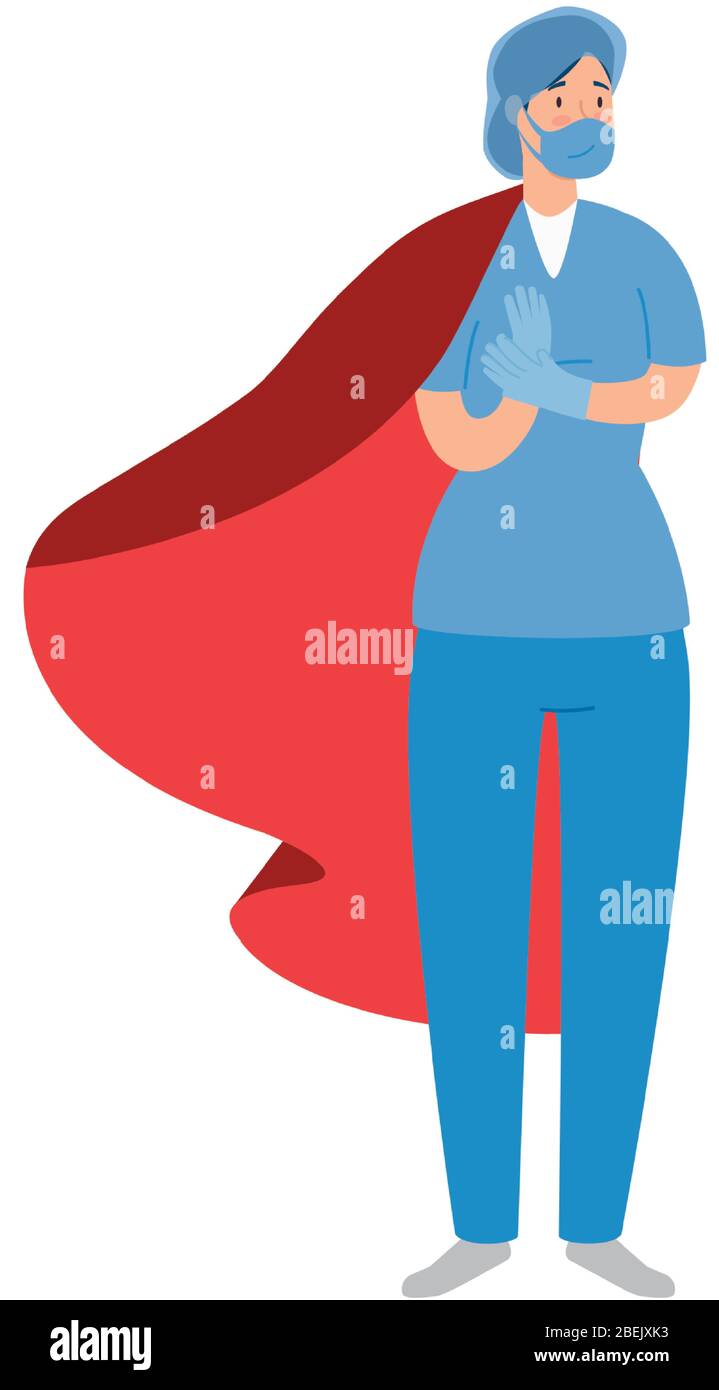 super female paramedic with face mask and hero cloak Stock Vector Image ...
