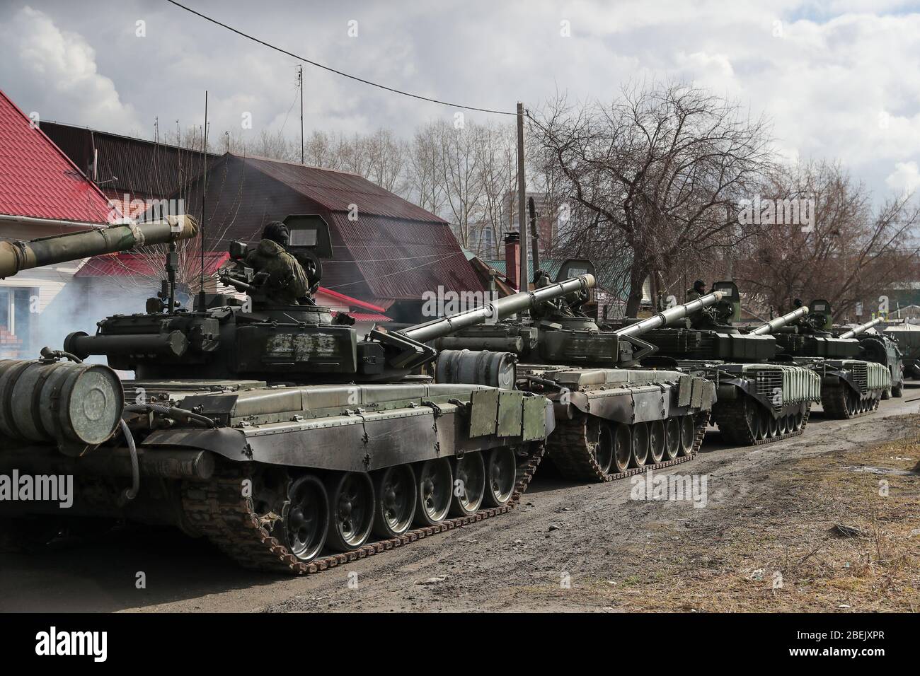 Yekaterinburg Russia 14th Apr T 72b3 And T 72b3m Battle Tanks Involved In A Rehearsal Of A Military Parade To Be Held On May 9 And Mark The 75th Anniversary Of The Victory Yekaterinburg Russia 14th Apr T 72b3 And T 72b3m Battle Tanks Involved In A Rehearsal Of A Military Parade To Be Held On May 9 And Mark The 75th Anniversary Of The Victory
