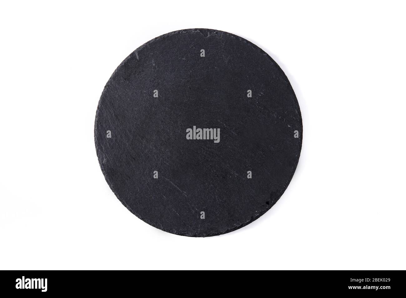 Empty black slate plate isolated on white background Stock Photo