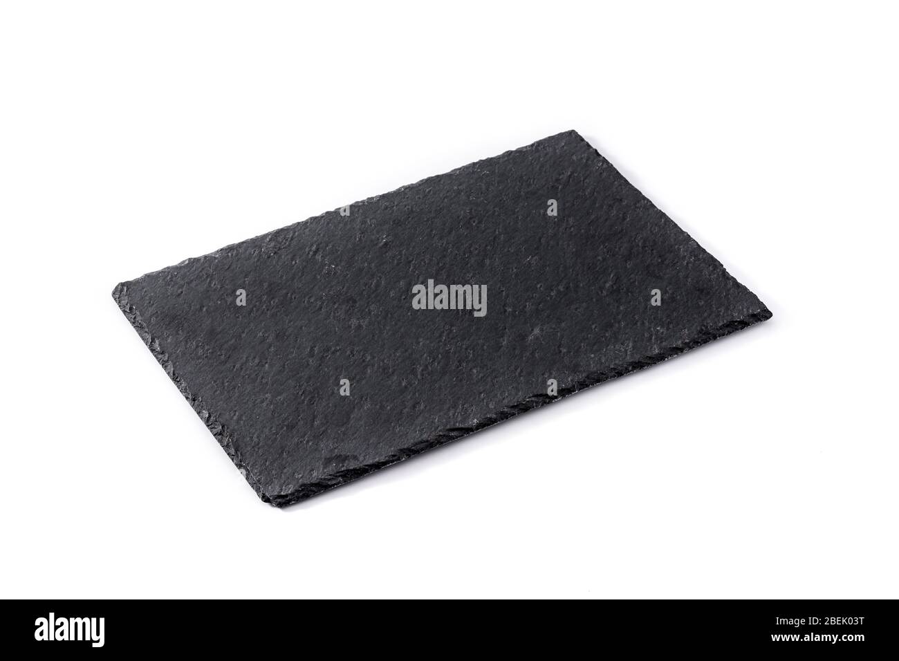Empty black slate plate isolated on white background Stock Photo