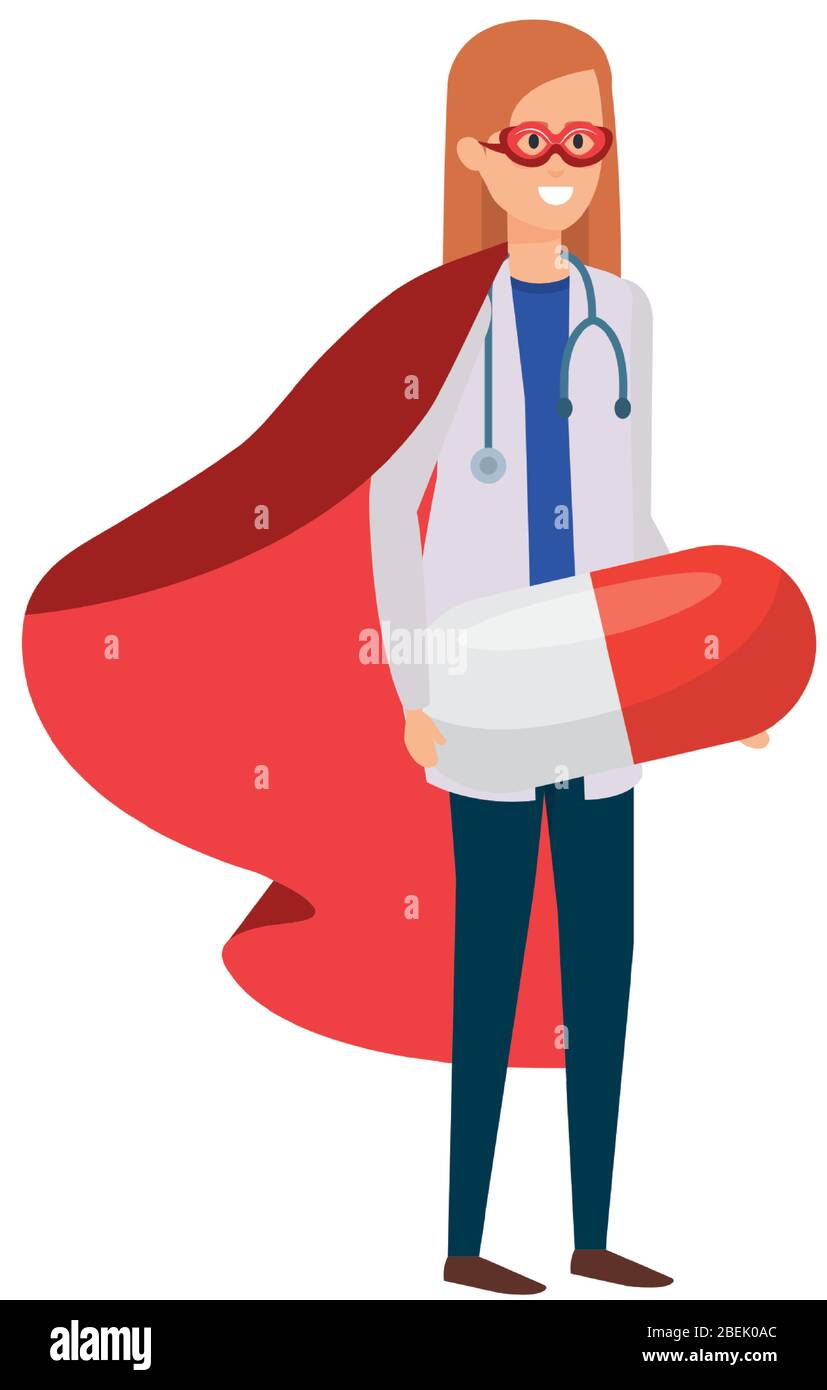 super doctor female with hero cloak and capsule medicine Stock Vector ...