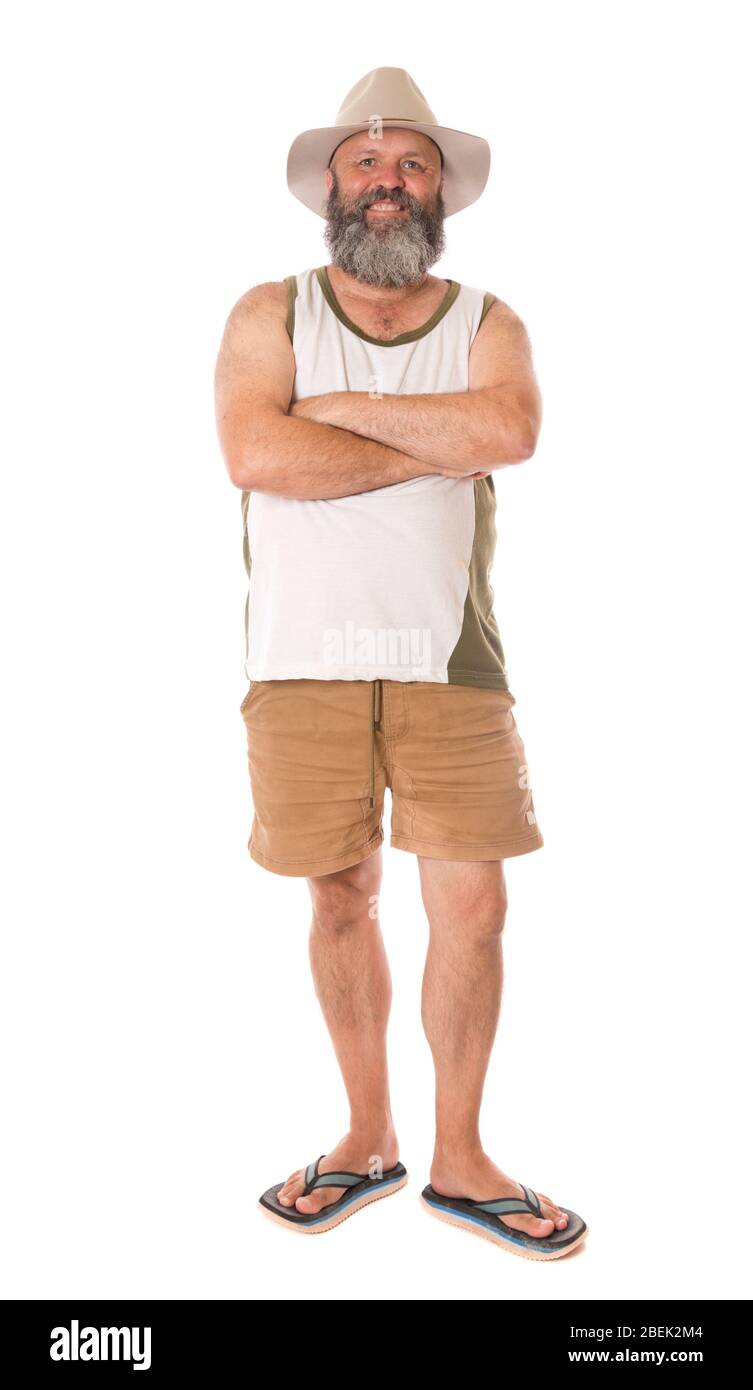 An Aussie guy standing with arms crossed, isolated on white. Stock Photo