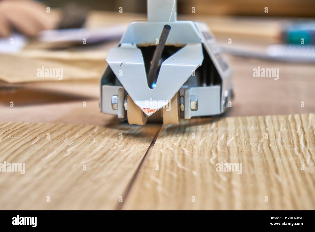 Oak veneer. Oak texture. Veneer splicing process with veneer hand