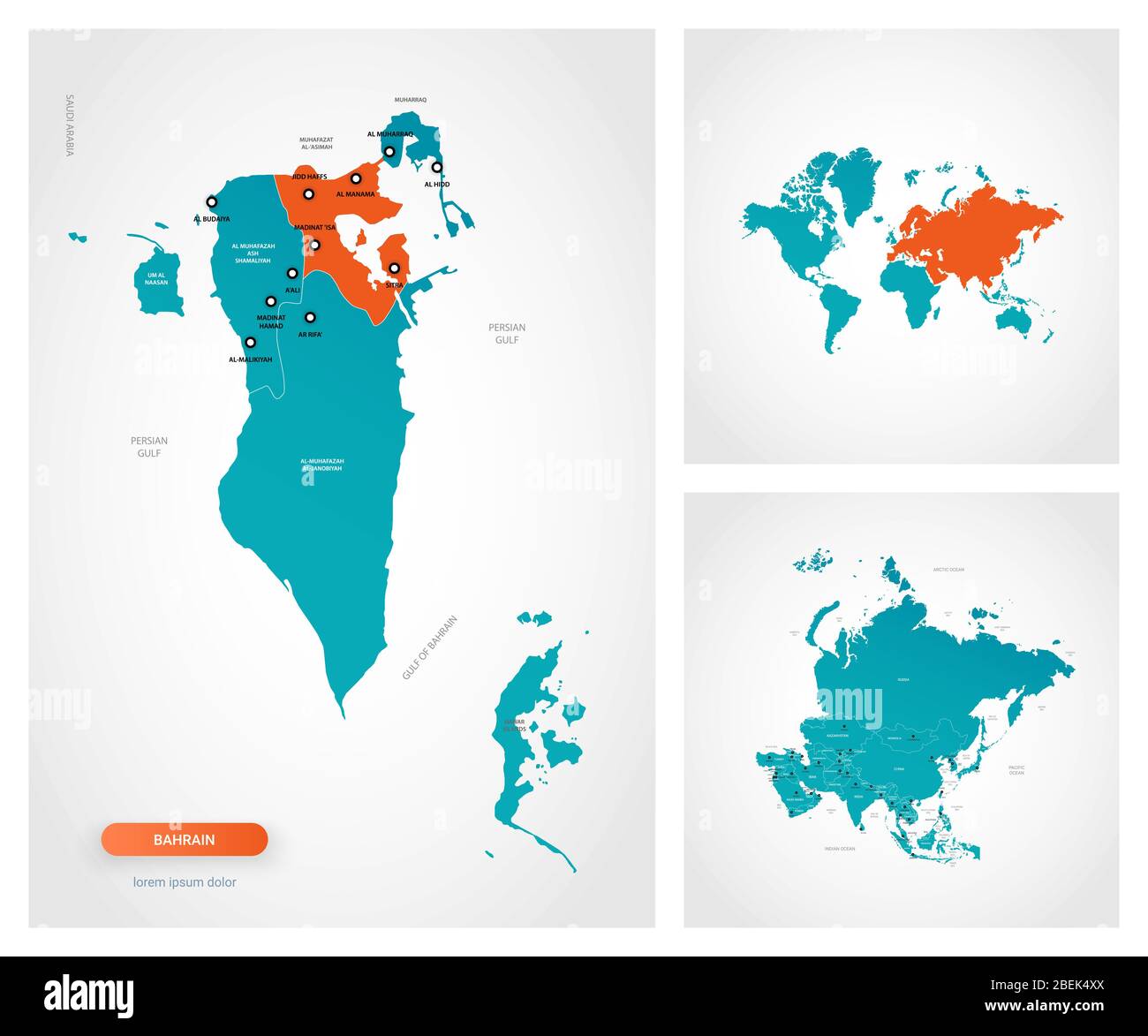 Editable Template Of Map Of Bahrain With Marks Bahrain On World Map Editable Template Of Map Of Bahrain With Marks Bahrain On World Map And On Asia Map 2BEK4XX 