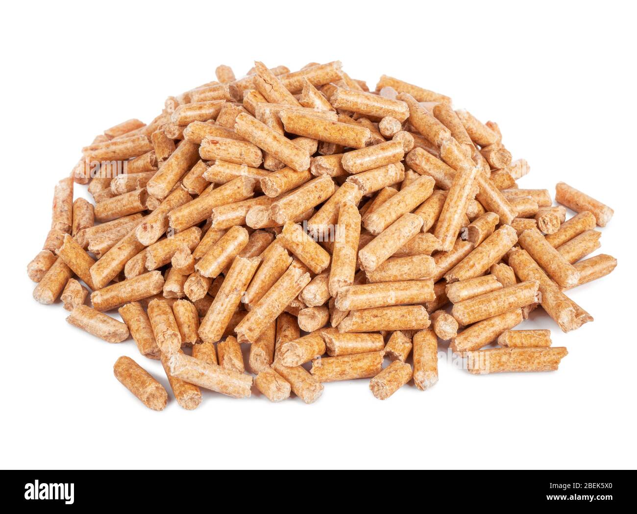 Pile of compressed wood pellets on white background. Biofuel Stock Photo