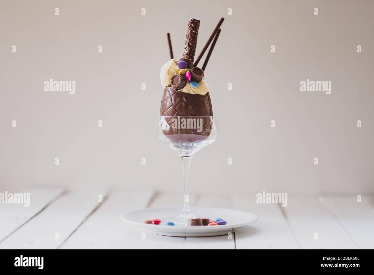 Chocolate Easter Egg Ice Cream Sundae Stock Photo