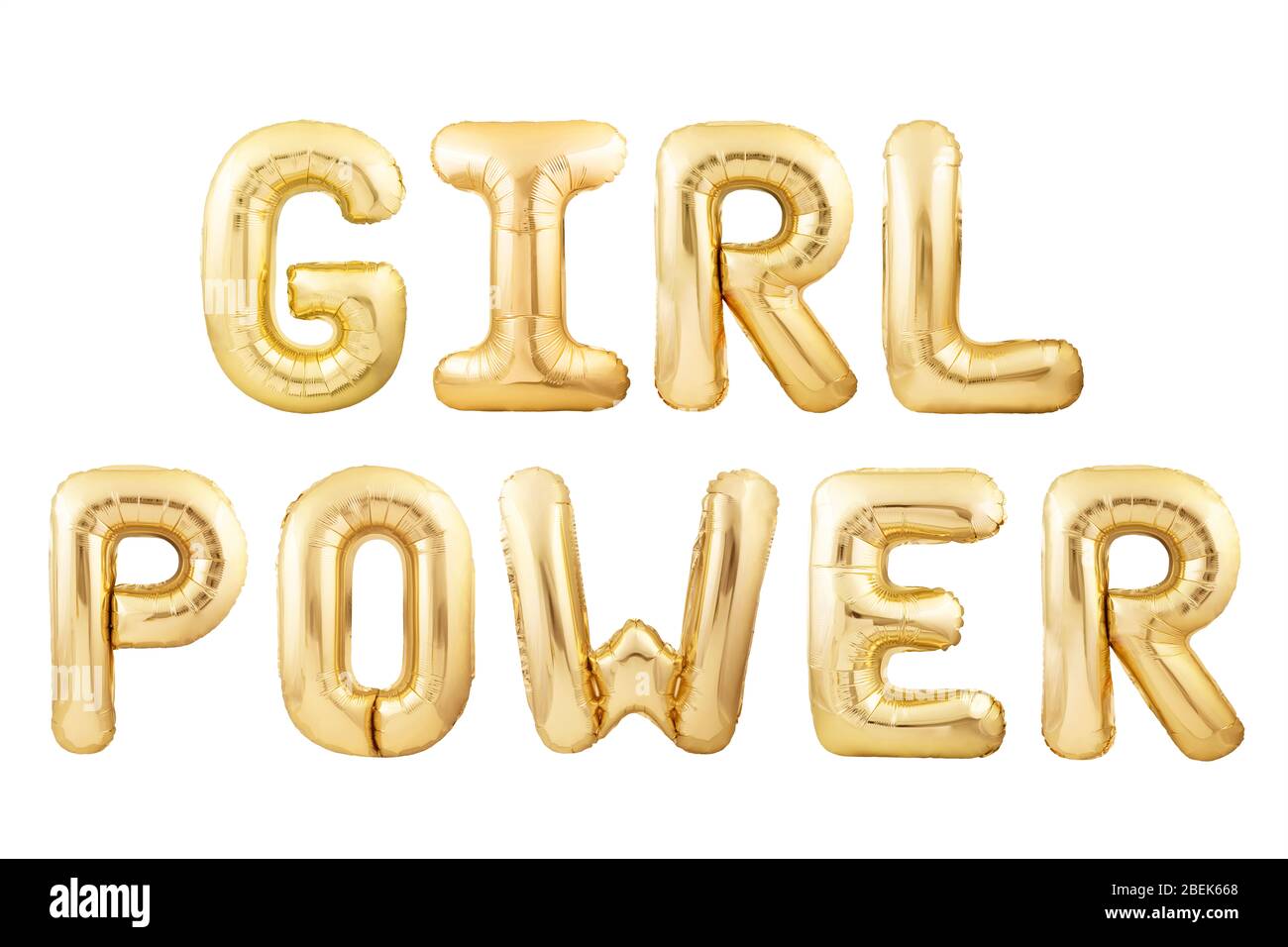 Girl power message made of golden inflatable balloons letters isolated on white background Stock Photo