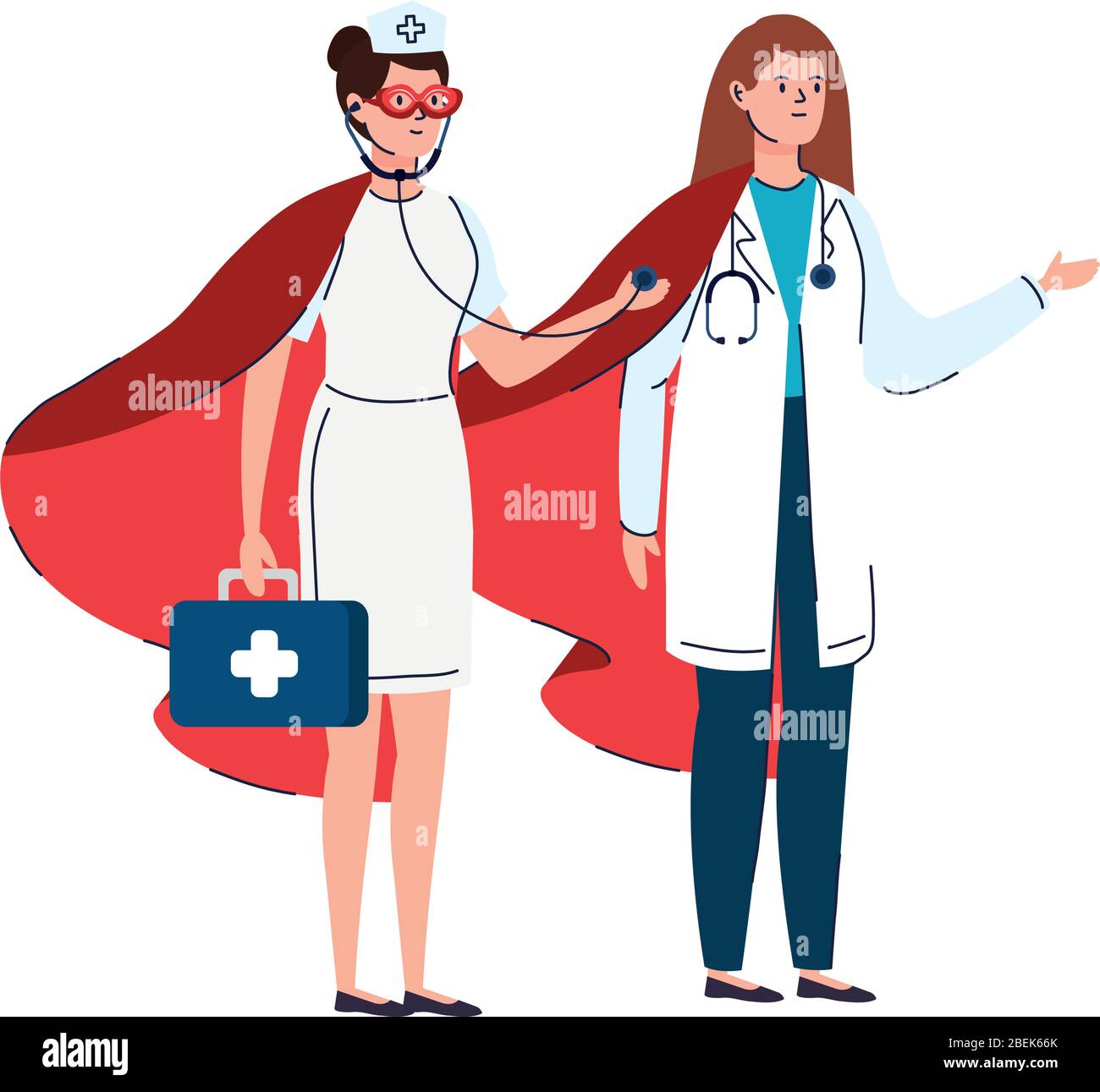super doctor female with nurse and hero cloak Stock Vector Image & Art ...
